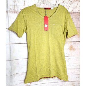 Vassari Los Angeles Mustard Yellow V-Neck Designer Shirt Small – Stylish Cut Hem